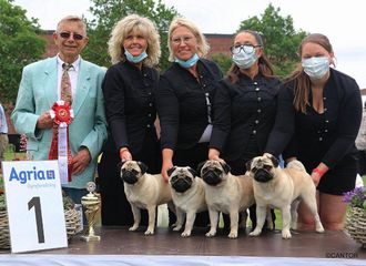 Uppfödargruppen på pallen. Tack Susanne för förtroendet. Hanna, hund nr 2 och Albin, hund nr 4